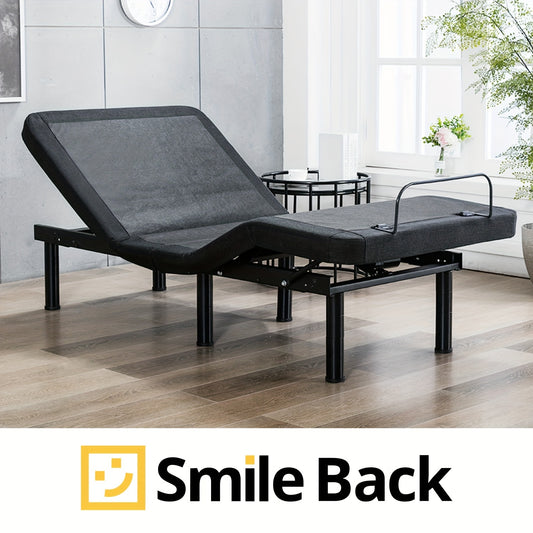 SmileBack Adjustable Bed Frame With Wireless Remote, Electric Bed Frame, Head And Foot Incline, Adjustable Leg Heights Bed Base