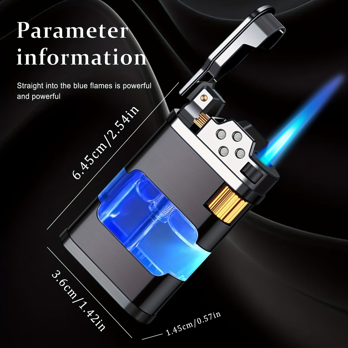 Windproof Blue Flame Butane Lighter with Transparent Gas Chamber & Wheel Ignition - Ergonomic Outdoor Lighter for Camping, Hiking, Candles - Durable Metal Construction, Perfect Gift for Dad, Boyfriend (No Butane Gas Included)