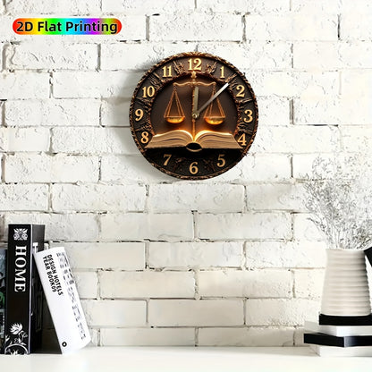 Modern Round Wall Clock with Lady Justice Design - Quartz Movement Silent Sweep, Face & Hands, Elegant Minimalist Style for Bedroom, Living Room, Dorm, Bathroom Decor - Battery- (AA Not Included) - Perfect