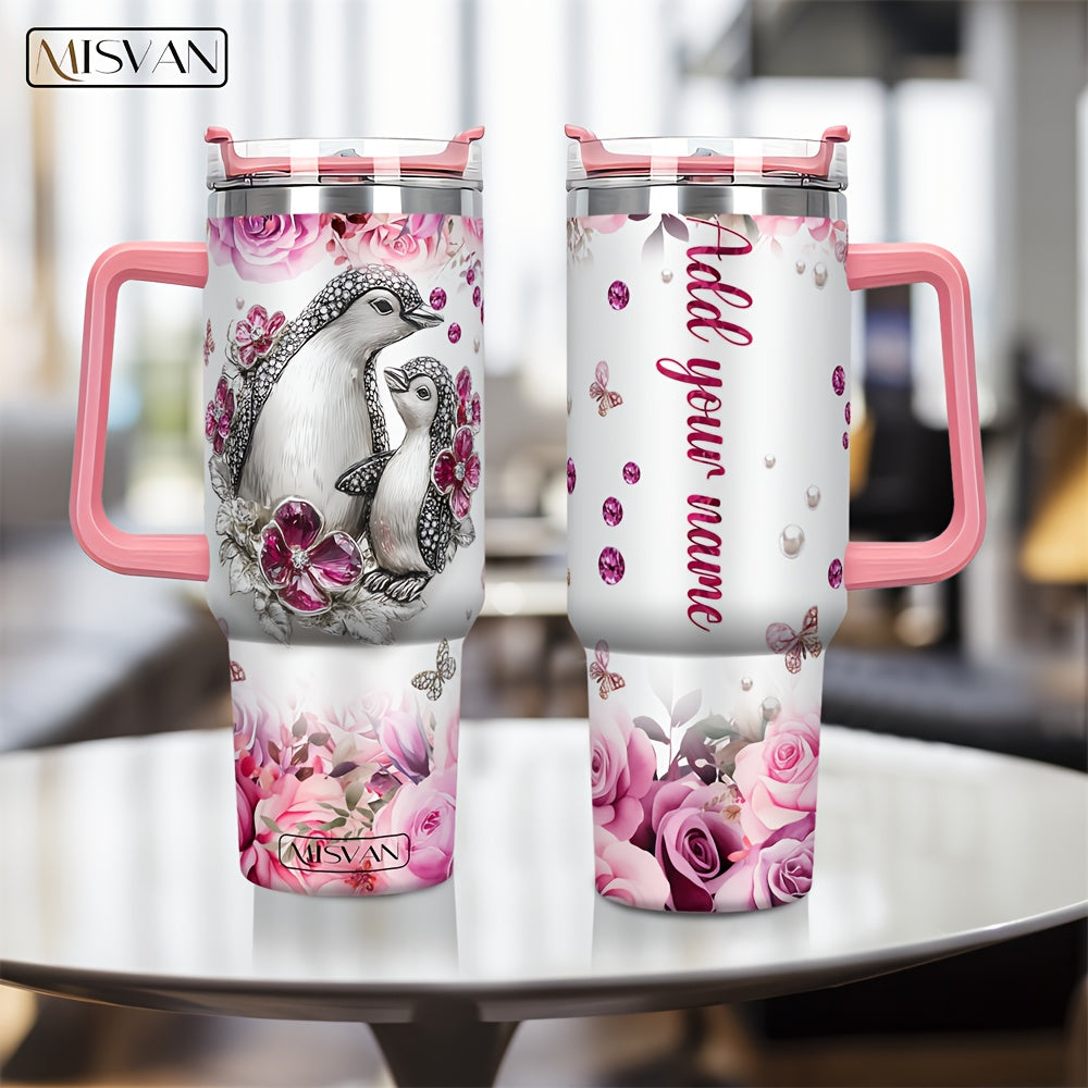 1pc Customized Name Stainless Steel Tumbler | 20oz/22oz/40oz Insulated Water with Lid, Reusable, Round Shape, 304 Stainless Steel, Ideal for Easter, Thanksgiving, Father'S Day, Mother'S Day, Graduation, White Diamond Butterfl