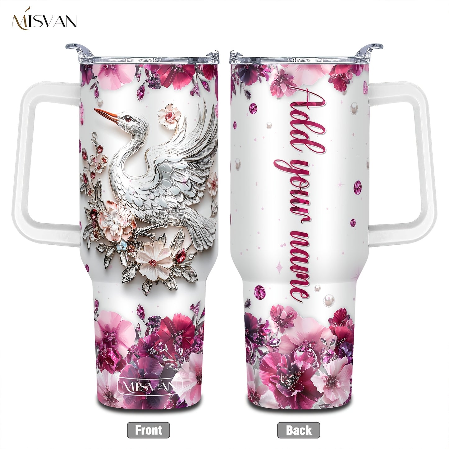 1pc Customized Name Stainless Steel Tumbler | 20oz/22oz/40oz Insulated Water with Lid, Reusable, Round Shape, 304 Stainless Steel, Ideal for Easter, Thanksgiving, Father'S Day, Mother'S Day, Graduation, White Diamond Butterfl