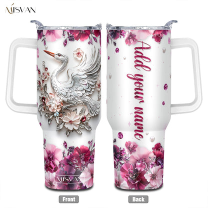 1pc Customized Name Stainless Steel Tumbler | 20oz/22oz/40oz Insulated Water with Lid, Reusable, Round Shape, 304 Stainless Steel, Ideal for Easter, Thanksgiving, Father'S Day, Mother'S Day, Graduation, White Diamond Butterfl