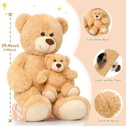 MaoGoLan Giant Teddy Bear Mommy And Baby Bear Soft Plush Bear Stuffed Animal for Teddy Bear Baby Shower, Tan, 39 Inches,  Cute Stuffed Animal, Huggable Plushie, Cozy Plush, Highquality Stuffing, Large Teddy Bear, Animal Lover