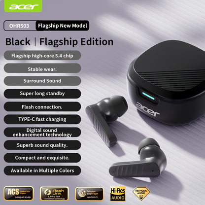 [ACER Official Authentic Product] TWS Wireless Earbuds Deep Bass Stereo Sound Cute Macaron Colors Extra-Long Battery Life In-Ear Design for Sports/Running Low-Latency Gaming Mode Hi-Fi Audio Lightweight Touch Control Stylish