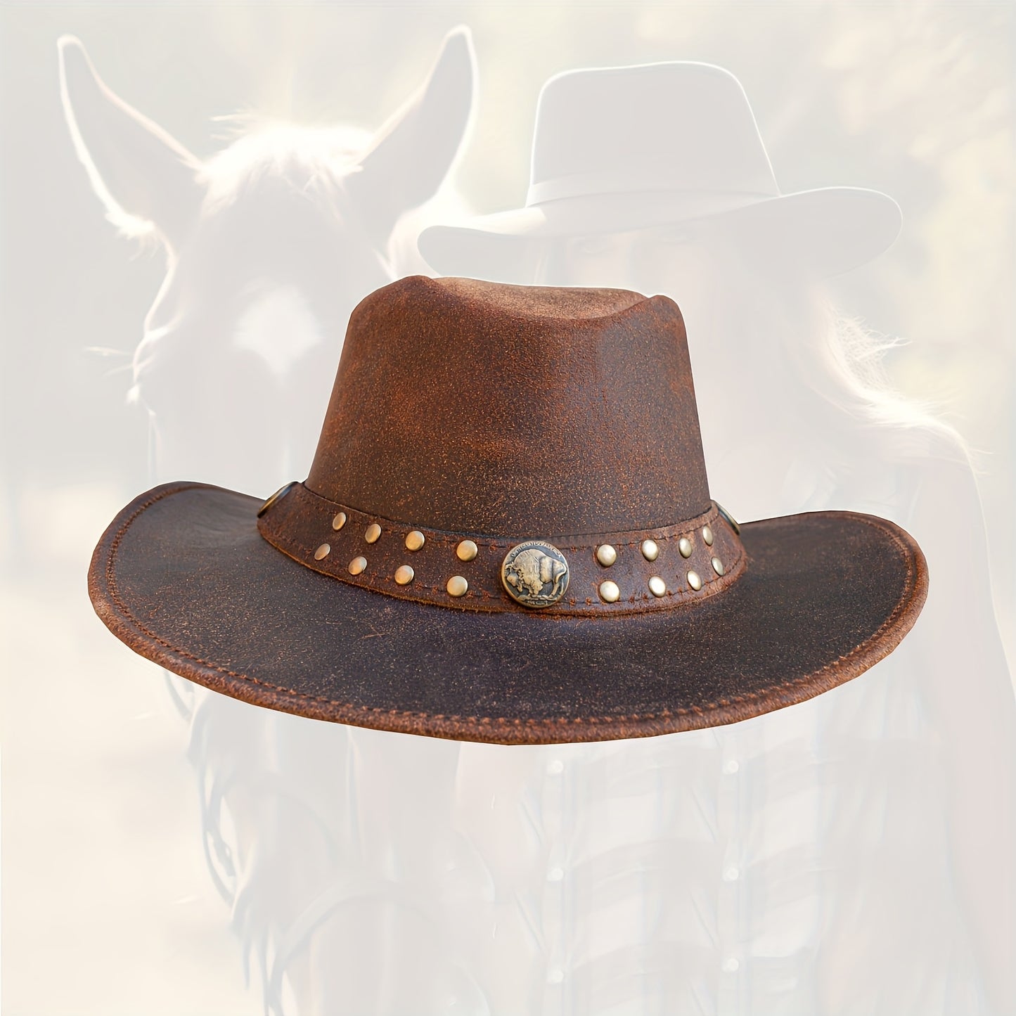 Cowhide Leather Cowboy Western Hat | Genuine Leather Steampunk Deadman Top Hat for Men and Women, Vintage Style for Halloween.