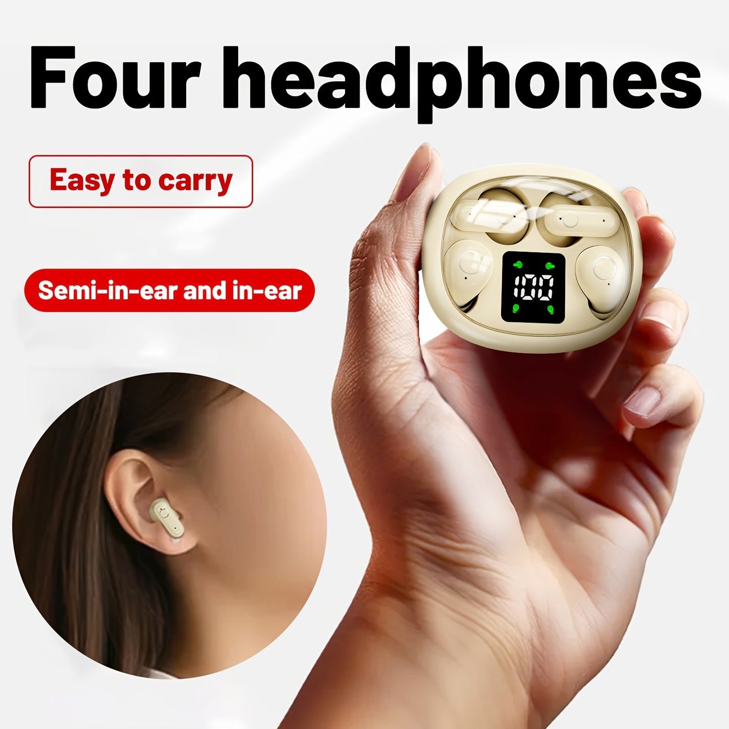 Ultra Small Mini Sleep, Short Handle Sports Wireless Earphones, HiFi Bass Stereo Dual Sound Quality 5.4 Wireless Earphones, Comfortable Noise Reduction Wearing, High-definition Digital Display With Microphone, Ultra Long Stan