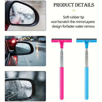 1pc Extendable Car Window Cleaner Sponge & Brush - Portable Manual Water Scraper for Rearview Mirrors, Non-Electric Ergonomic Design with Ergonomic Handle, Durable Bristles for Quick Cleaning, Car Cleaning Accessories