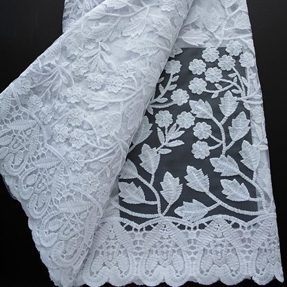 1pc 5yards White African Lace Fabric 2026 New Design French Mesh Embroidered Lace Fabric for Wedding Dresses 4484