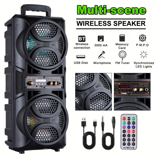 3000W Portable - Bluetooth Speaker - with Double 6.5 '' Subwoofer Stereo Sound, Outdoor Party Speaker, Support FM Radio, LED Colorful Lights, with Microphone, Support for TF/FM Radio/USB/AUX, for Home, Party, Travel, Chrismas
