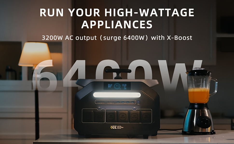 IEE 3200W Portable Power Station with 200W Solar Panel & 2048Wh LiFePO4 Battery - 1800W AC Charging, 4 AC Outlets, 110-220V, 120V/240V