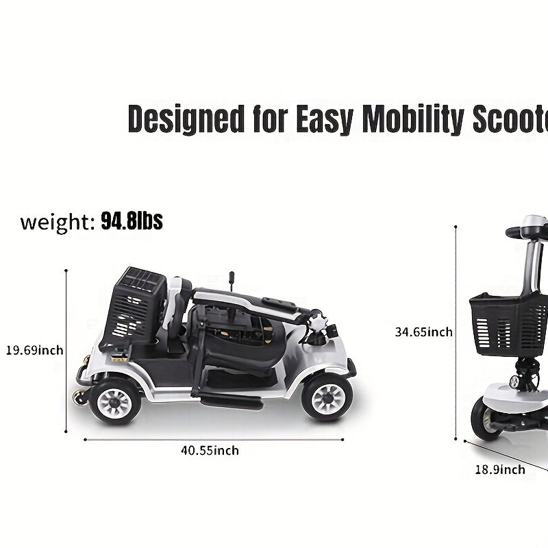 4-wheel Electric Mobility Scooter, Designed for Seniors And Individuals with Disabilities, 250W Motor, 12AH 3.73 Mph Top Speed, 12.4-mile Range, 360° Rotating Seat, LED Headlights, Detachable Battery And Basket, Foldable Des