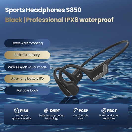 s850 Wireless Bone Conduction Headphones - 10 Hours Playtime, IPX8 High Quality, 23g Lightweight Design, Open-Ear, Bone Conduction Sports Headphones, Sweatproof for Swimming, Cycling, Running, Fitness and Travel - Perfect Gif