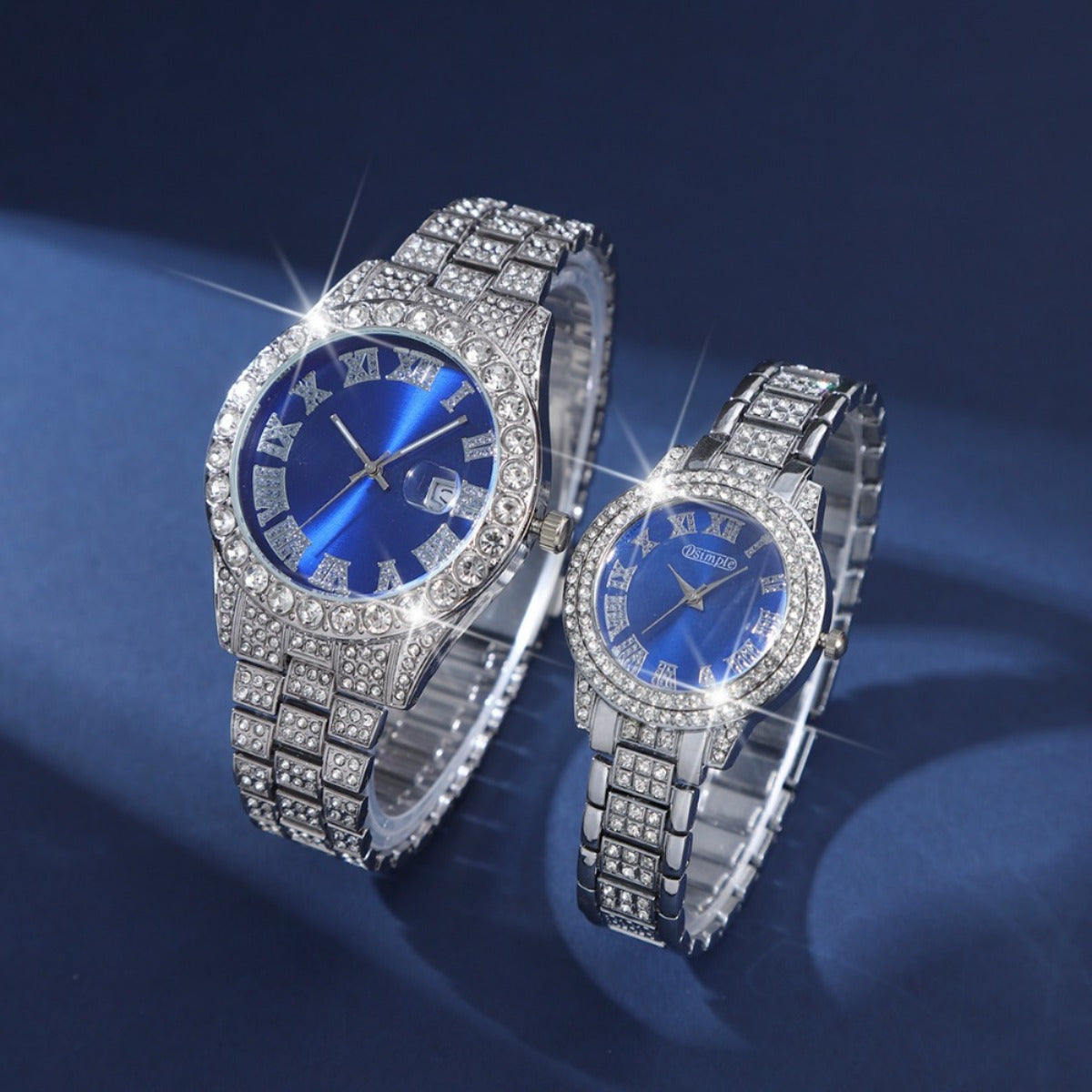 2pcs/ set, Couple Watches Sets, Luxury Rhinestone Setting Stainless Steel Strap Quartz Watches Analog Elegant Round Dial Design Wristwatch, Middle East, Ramadan Ideal Choice for Gifts.