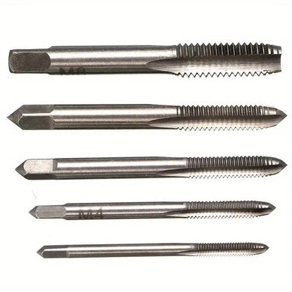 5pcs Stainless Steel Tap and Die Set with Chrome-Plated Wrench - Precision Thread Cutting Tools for Metalworking and Gear Repair, Ideal for Projects, Metalworking Tools|Sleek Metallic Finish|Durable Construction, Metalworking