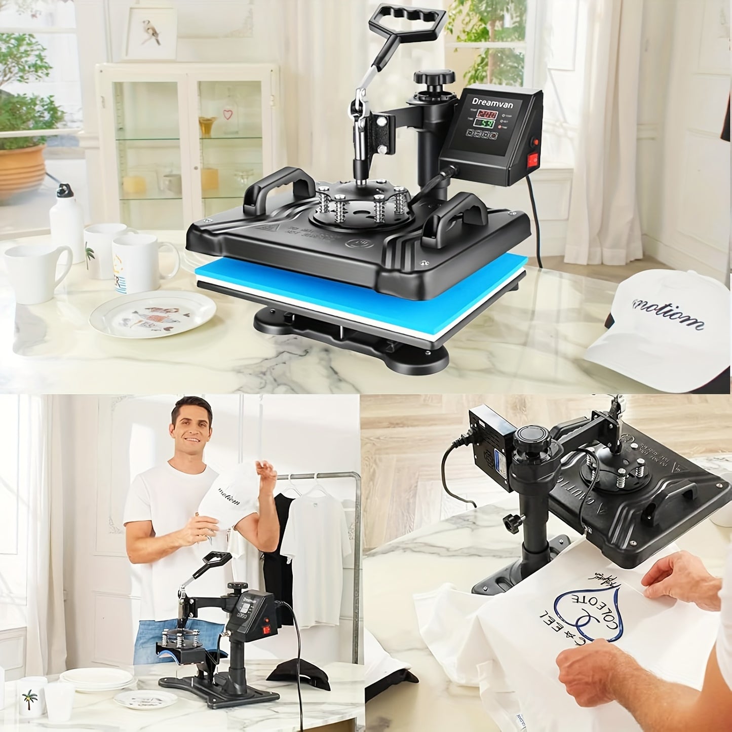 8in 1 Heat Press Machine Multifunctional, 15"x12" T Shirt Press Machine, 360° Rotation Shirt Press Machine Sublimation Heat Transfer for T Shirts Mug Hat Plate
