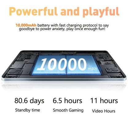 Android Tablet Gray Purple, 10.1-inch 2-in-1 Tablet, 256GB Storage ROM, 8GB, 2KHD Supports WiFi Android 14, 10000mAh, 2560 * 1600 Resolution 16MP+32MP Dual Camera, Suitable for Online Courses, Work Games, Entertainment