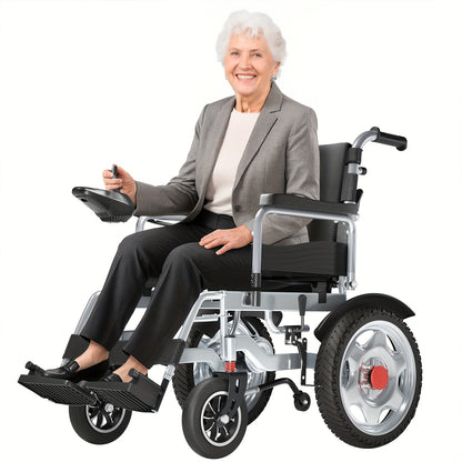 Foldable Electric Wheelchair Ldeal For Elderly, Made For AdultMobility Difficulties, 24V Lead - Acid Battery, Electromagnetic Brake System For Smooth Slope Stopping, 12 - Inch Solid Tires For All Terrains, 15km Range For Regu