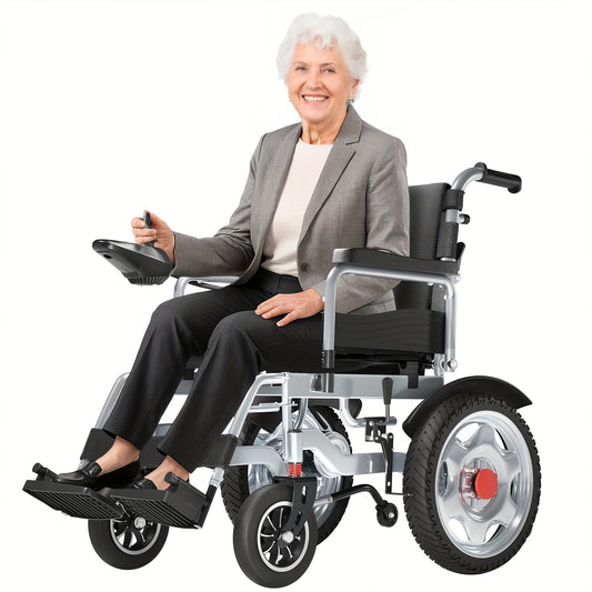 Foldable Electric Wheelchair Ldeal For Elderly, Made For AdultMobility Difficulties, 24V Lead - Acid Battery, Electromagnetic Brake System For Smooth Slope Stopping, 12 - Inch Solid Tires For All Terrains, 15km Range For Regu
