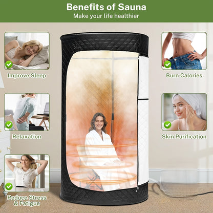 Large Size Sauna Box, Upgraded Portable Sauna for Home, 101.44oz 1200W Steamer, 9 Levels, Dual YKK Zippers, Big Folding Chair, 99 Mins Timer, Remote Control, Steam Sauna Room Personal Saunas Tent