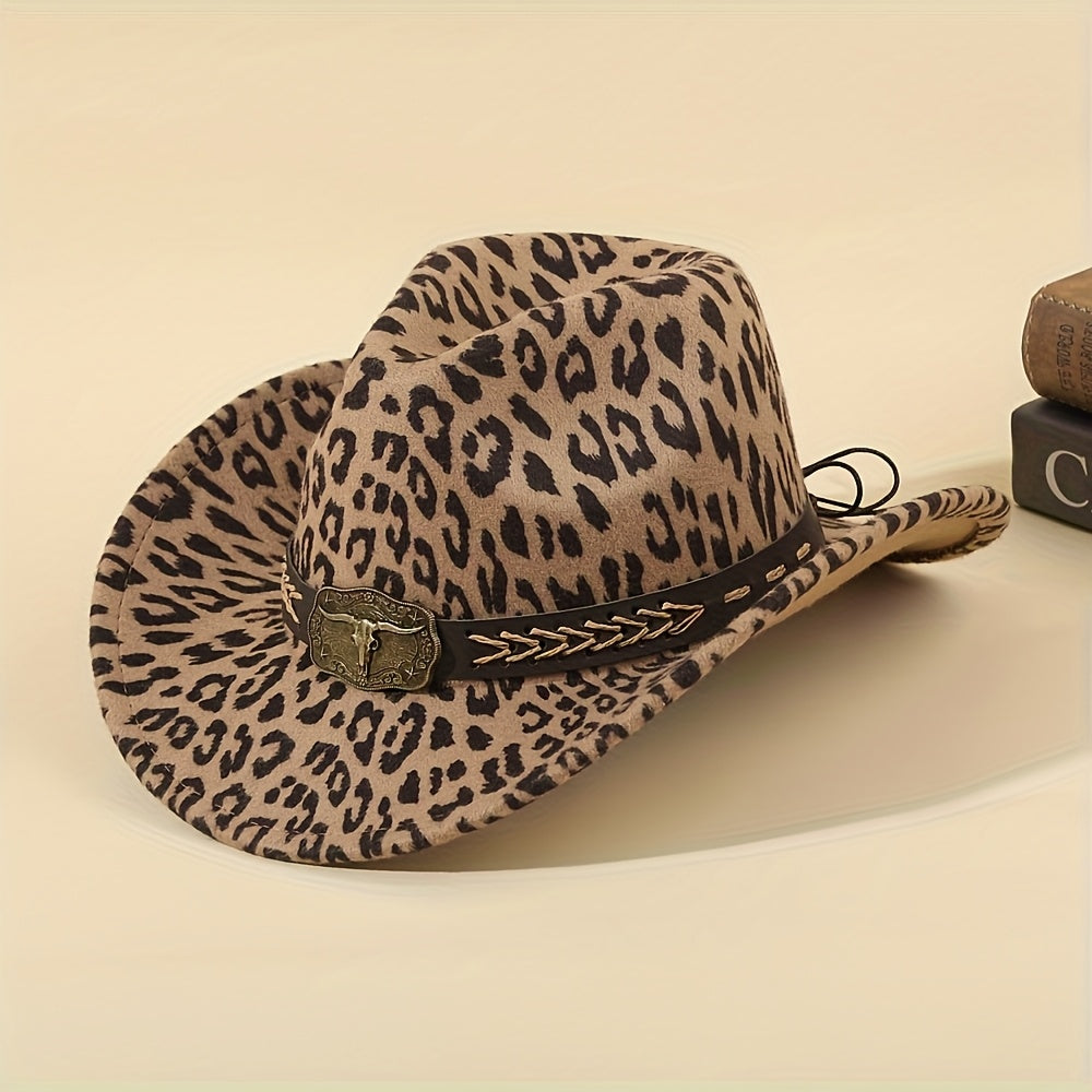 1/2/3pcs Western Cowboy Hats for Men & Women - Classic Minimalist Leopard Print Wide-Brim Cowboy Hats