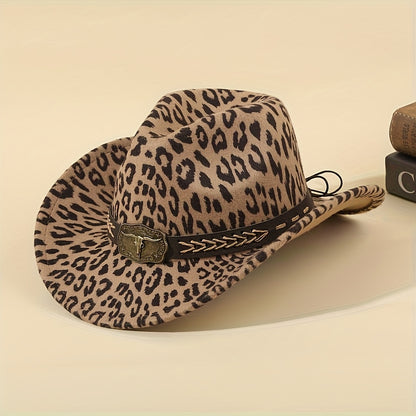1/2/3pcs Western Cowboy Hats for Men & Women - Classic Minimalist Leopard Print Wide-Brim Cowboy Hats