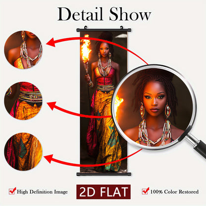 2D Flat, 2D/FLAT-3pcs African Fruit Girl Wall Art Panel Scroll Painting HighDefinition HighQuality Print Odorless FadeResistant Ink Artwork Home Living Room Decor Holiday Gift, Home Decoration, Scroll Design, Durable Print, H