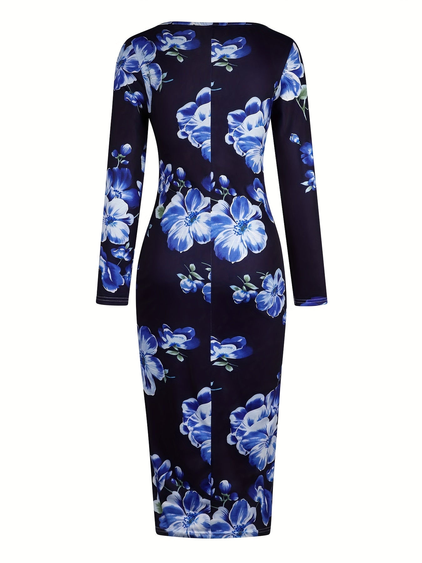 Elegant Long-Sleeve Dress with a Round Neckline