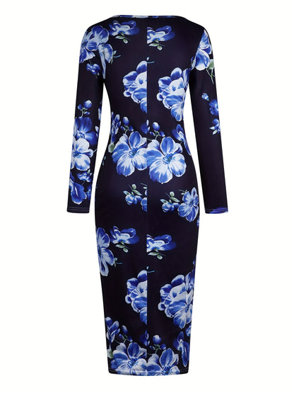 Elegant Long-Sleeve Dress with a Round Neckline