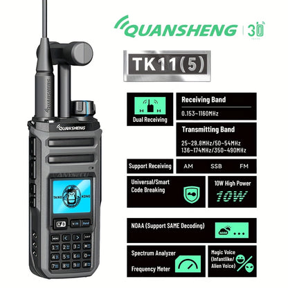 Quansheng TK11 (5) Dual Band Two-Way Radio - 10W High Output, NOAA Weather Notifications, 999 Channels, 2500Mah Battery