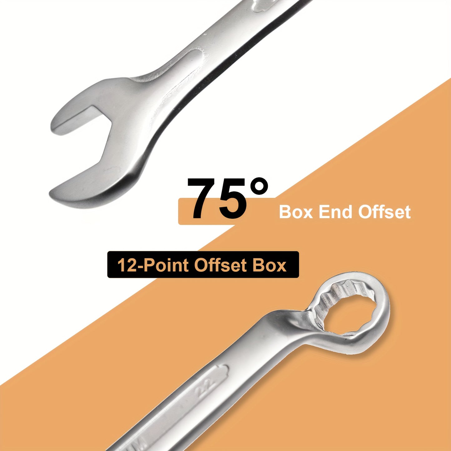 [13pcs Metric Wrench Set] 13pcs Offset Box Wrench Set, Metric Combination Wrench Set 6-24mm | 75° High-Rib, Cr-V Steel, with Rolling up Pouch, for Car, Motorcycle, Bicycle, Repair, Mechanical Tool