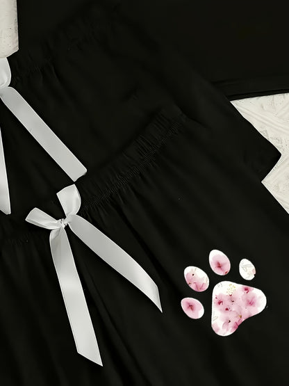 Short Sleeve Long Pants Shorts - Fashionable 3pcs - Unique Design Print Women'S Pajamas, Home Wear