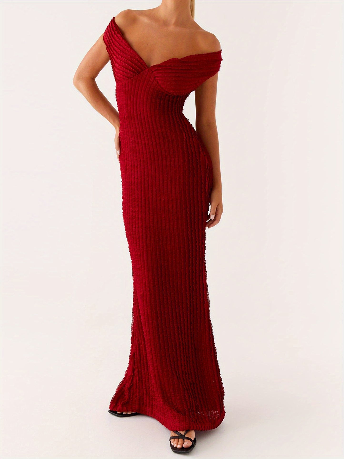 Women's Elegant Off-Shoulder Bodycon Maxi Dress - Formal Party Wedding Gala Evening gown with Tie Back Neckline, Machine Washable Long Dress for Women - Party, Wedding, Formal Events, Dresses for Wedding Guest