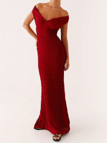 Women's Elegant Off-Shoulder Bodycon Maxi Dress - Formal Party Wedding Gala Evening gown with Tie Back Neckline, Machine Washable Long Dress for Women - Party, Wedding, Formal Events, Dresses for Wedding Guest