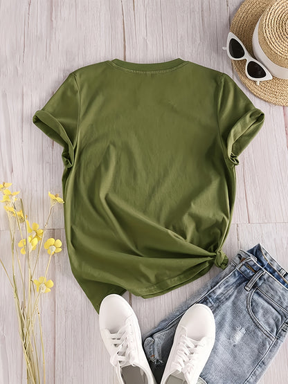 Women's Casual Short Sleeve T-Shirt with Rhinestone-Embellished Heart Print - Round Neck Relaxed Fit, Medium Stretch Fabric, Machine Washable, All-Season Versatile Top for Casual Attire & Vacations (S-XXL, Multi-Color Options