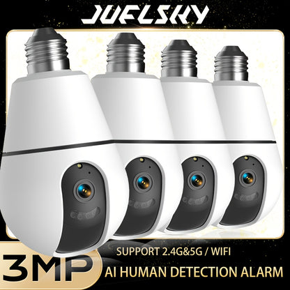 3MP Wireless Smart Light Bulb Security Camera, 2.4GHz/5G/WiFi, Connection, with 360° AI Motion Detection, 3.6mmHD Lens Full Color Night Vision, Automatic Tracking, Alarm System, Indoor, Home Security Solution, Wireless Secur
