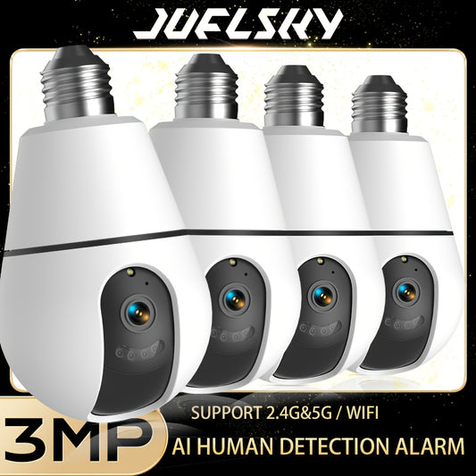 3MP Wireless Smart Light Bulb Security Camera, 2.4GHz/5G/WiFi, Connection, with 360° AI Motion Detection, 3.6mmHD Lens Full Color Night Vision, Automatic Tracking, Alarm System, Indoor, Home Security Solution, Wireless Secur