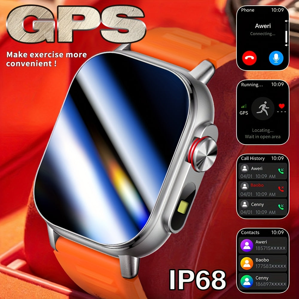 New 2.01-Inch Large Screen GPS Smartwatch with Precise Tracking, Route Display, Wireless Calls, Message Alerts, LED Flashlight, High-Quality Design, 100+ Sports Modes, Compass, Barometer, 460mAh Battery, IP68 Waterproof – E