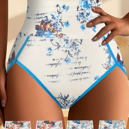 4pcs Rose Big Flower Panties - High Waisted Stretchy Soft Hipster Triangles - Women's Underwear and Panties