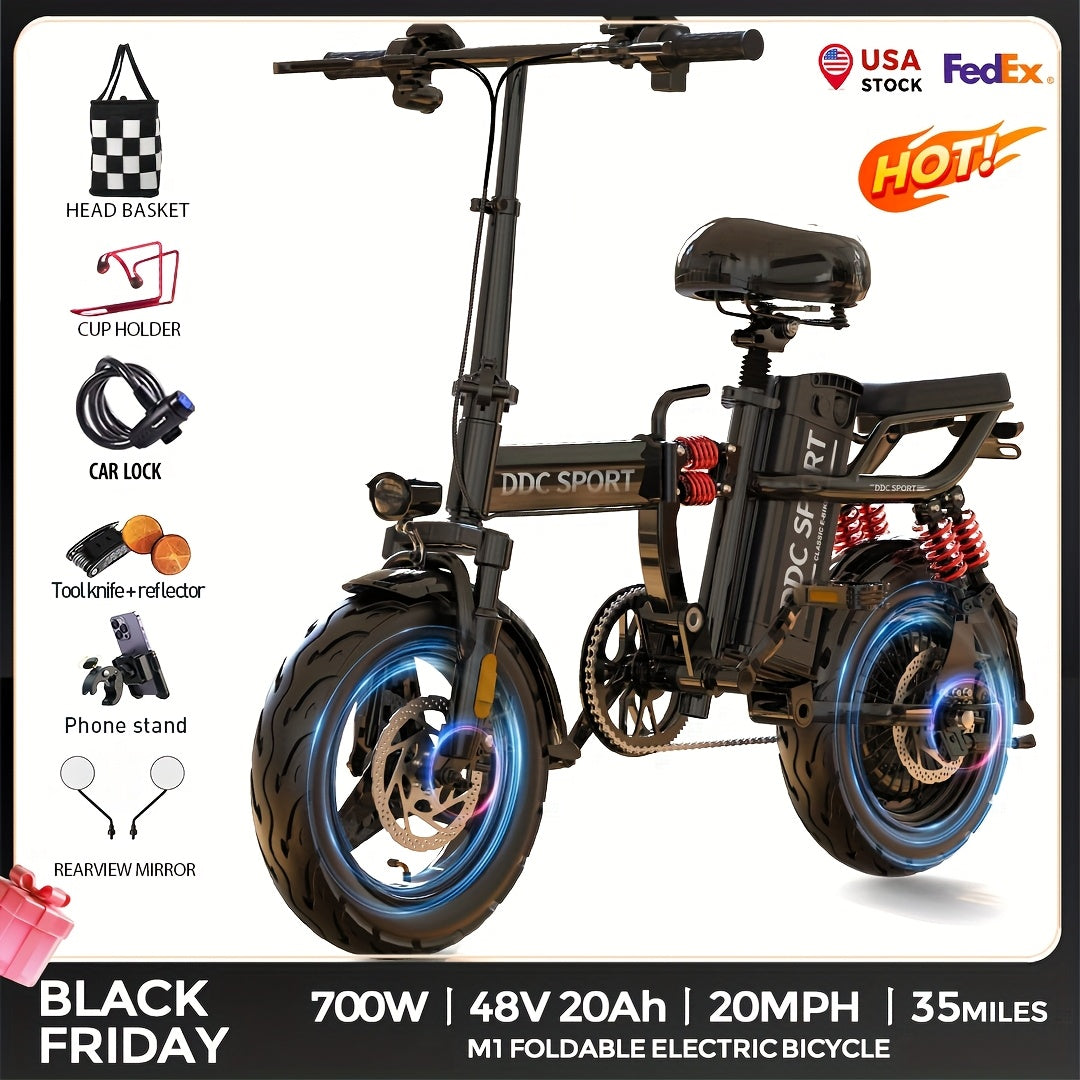 Foldable Electric Bike for Adults & Teens, M1 700W Ebike, 48V 20Ah Removable Battery 32km/h, LCD Display, Perfect for Back to College, Dual Disc Brakes, Commuting, Camping And Giving (Fall Deal)