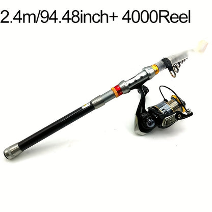[GHOTDA Fishing Rod & Reel] GHOTDA Telescopic Fishing Rod & Reel Combo - 70-140 Inch Carbon Fiber, Lightweight, Adjustable, Medium-Fast Action, Super Hard, Freshwater & Saltwater, Spinning Technique, Portable, Foldable, Durab