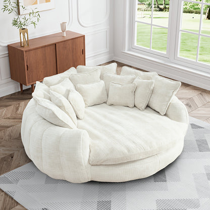 Modern 81" Oversized Bean Bag Chair - Upholstered Chenille Round Sofa Bed with Plush Fluffy Cushion, Deep Seat & Open Back Design, No Assembly Required, Gray Fabric for Living Room, Apartment, or Guest Room, Cozy Seating, Con