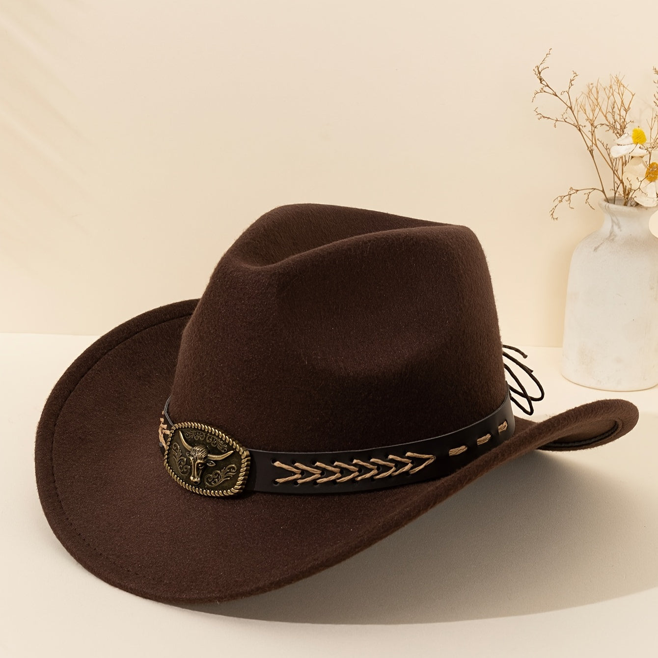 [Black Cowboy Hats] 2pcs Western Cowboy Hats - Black Fedora Cowboy Hats with Braided Band & Bull Head Design, Lightweight & Durable for Outdoor Travel, Christmas, and Casual Wear
