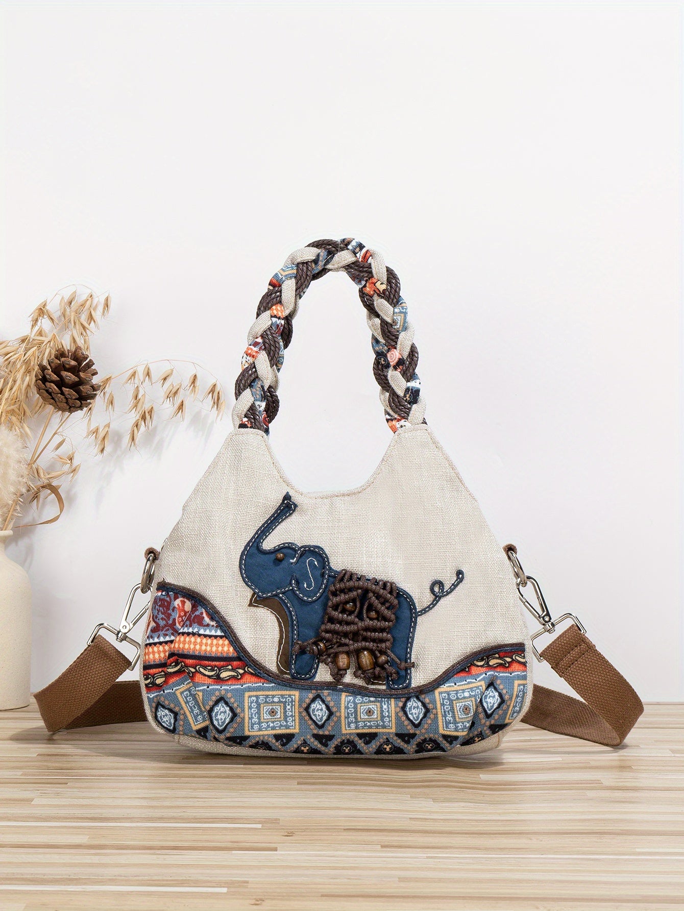 Casual Handwoven Elephant Pattern Crossbody Bag, Portable Multi-purpose Shoulder Bag Handbag