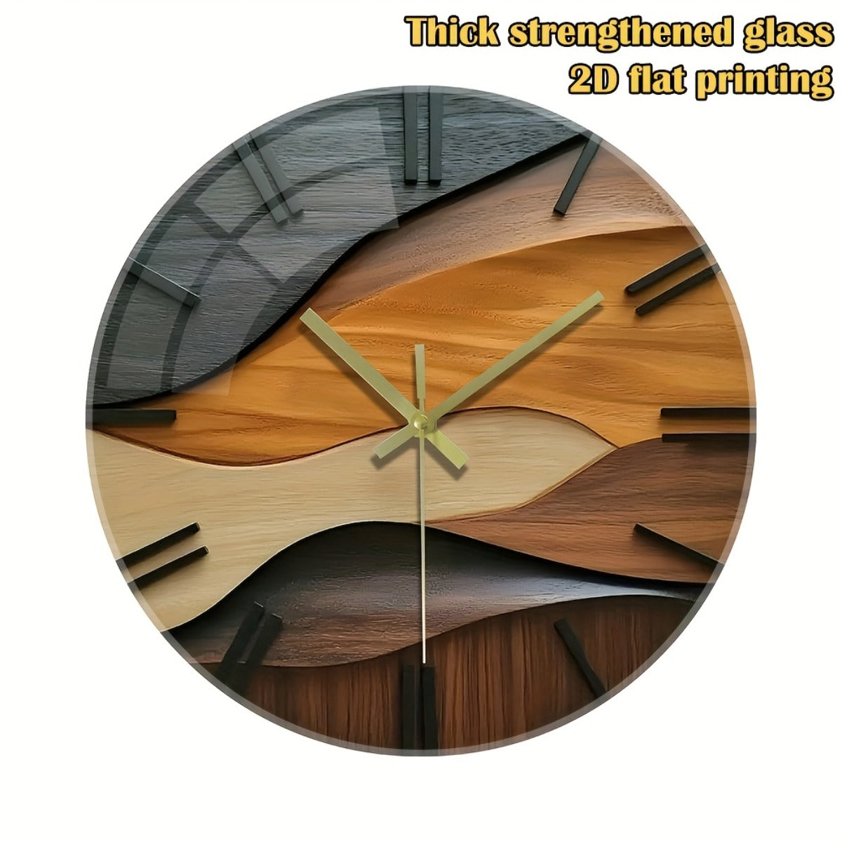 12-Inch Silent Modern Minimalist Wood Grain Wall Clock - Thickened Reinforced Glass Face, Japanese Automatic Movement, Battery-Powered (AA Battery Not Included) - Black/Beige/Brown Contemporary Round Design for Living Room, B
