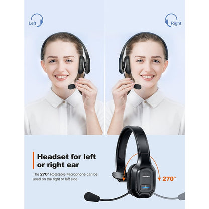 TECKNET Trucker Wireless Headphones with Microphone Noise Canceling Wireless On Ear Headset, Hands Free Wireless Headset for Cell Phone Computer Office Home Call Center skype (Black), Office Headphones, Call Center Equipment,