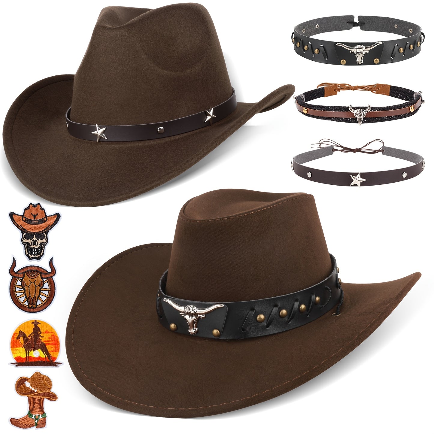 Hats 2pcs Western Cowboy Hat For Men Women Classic Fedora Hat With 3 Buckle Belt 4pcs