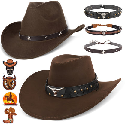Hats 2pcs Western Cowboy Hat For Men Women Classic Fedora Hat With 3 Buckle Belt 4pcs