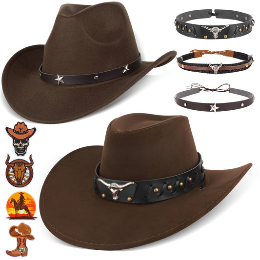 Hats 2pcs Western Cowboy Hat For Men Women Classic Fedora Hat With 3 Buckle Belt 4pcs