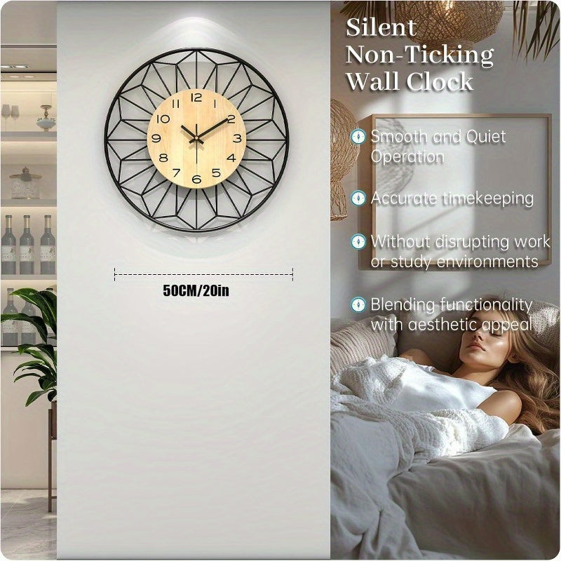 Large 20x20 Inch Modern Minimalist Wall Clock - Silent Non-Ticking Quartz Movement, Battery Operated (AA Not Included) - Farmhouse, Living Room, Bedroom, Office Decor - Easy-to-Read Numerals - Ideal Housewarming or Wedding Gi