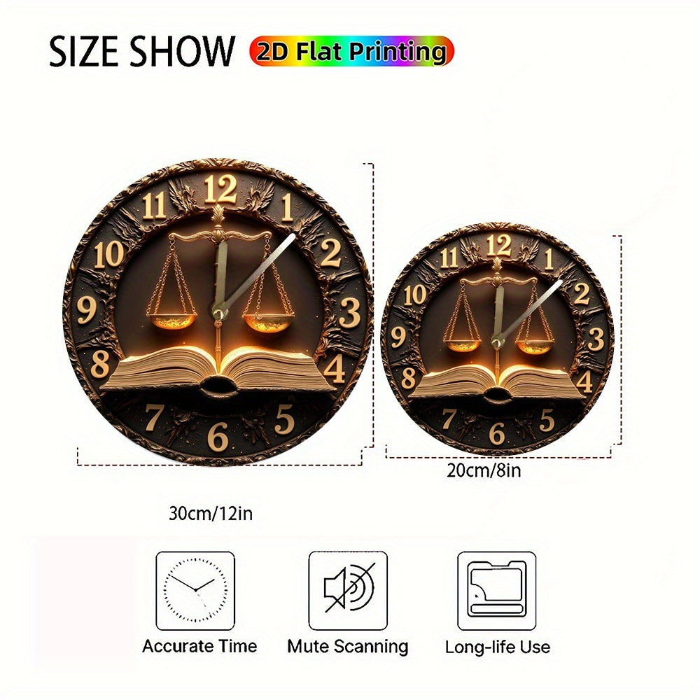 Modern Round Wall Clock with Lady Justice Design - Quartz Movement Silent Sweep, Face & Hands, Elegant Minimalist Style for Bedroom, Living Room, Dorm, Bathroom Decor - Battery- (AA Not Included) - Perfect